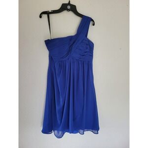 Bill Levkoff Royal Blue One Shoulder Chiffon Pleated Bridesmaid Dress Size 10 #1